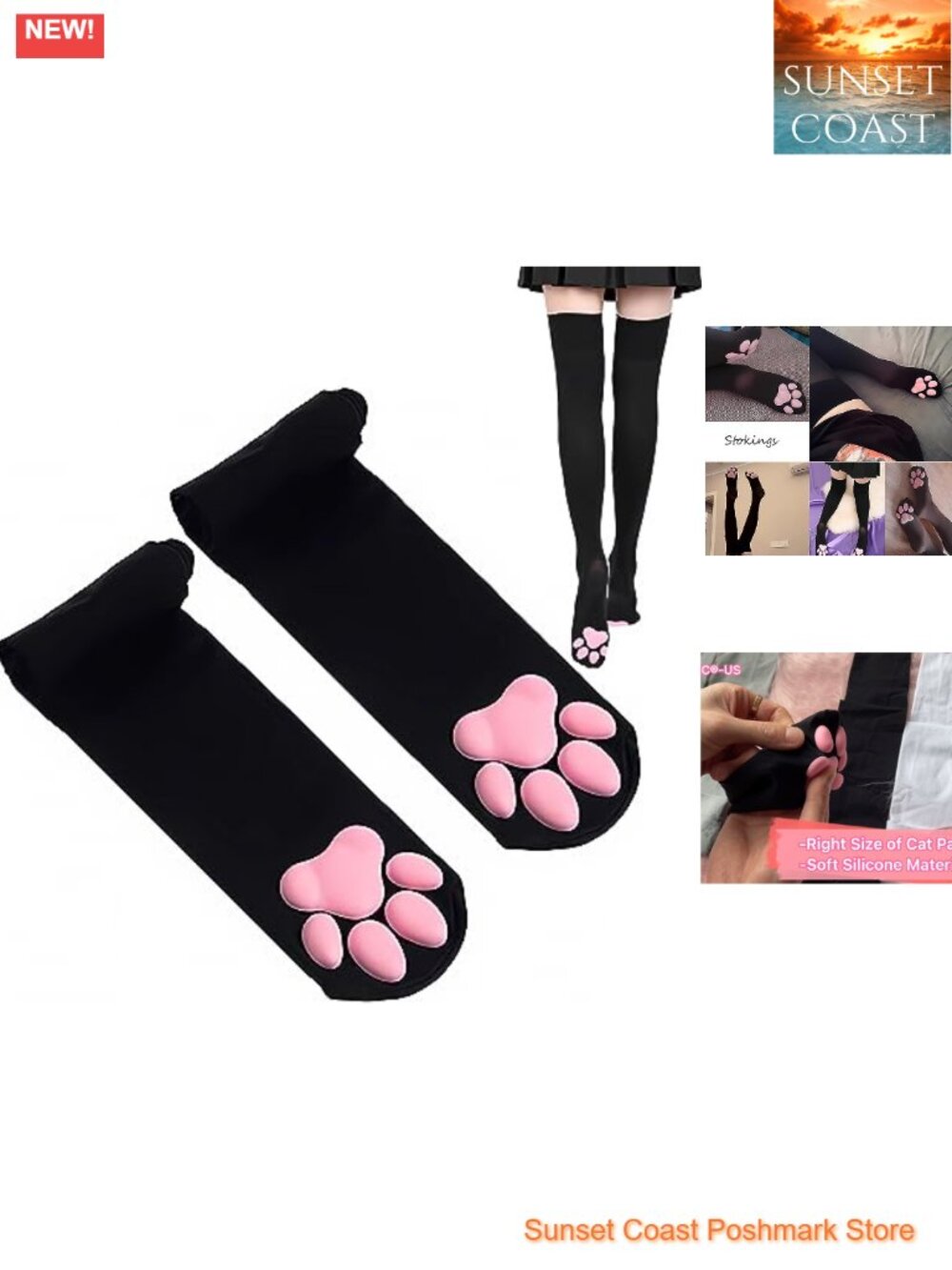 3D Cat Paw Thigh High Socks Cosplay Accessory Set